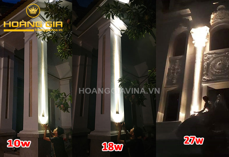 So sánh ánh sáng đèn led rọi cột 10w, 18w, 27w